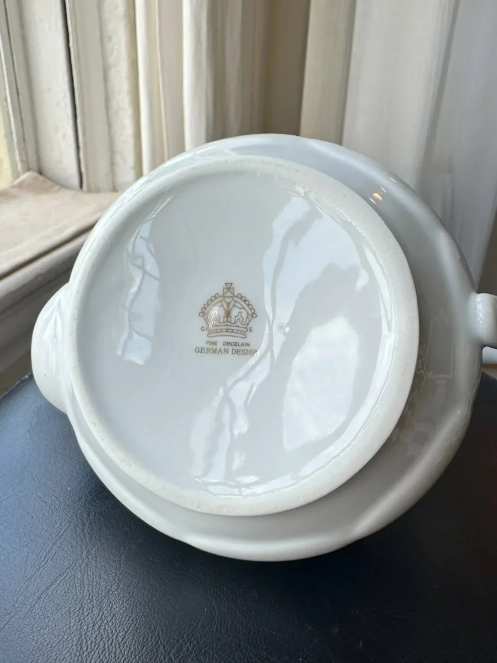 Vintage G S Fine Porcelain German Design Teapot Silver Gray Fan Pattern